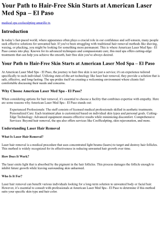 Your Path to Hair-Free Skin Starts at American Laser Med Spa – El Paso