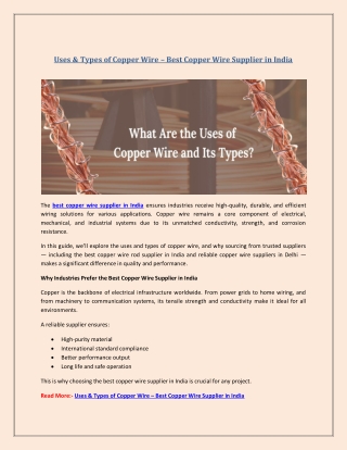 Uses & Types of Copper Wire – Best Copper Wire Supplier in India