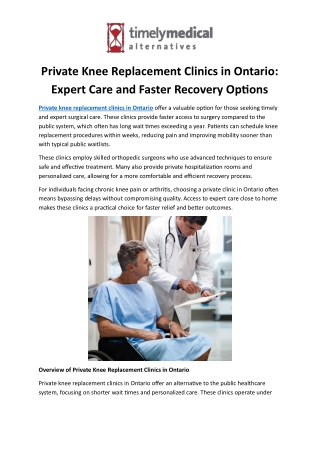 Private Knee Replacement Clinics in Ontario Expert Care and Faster Recovery Options