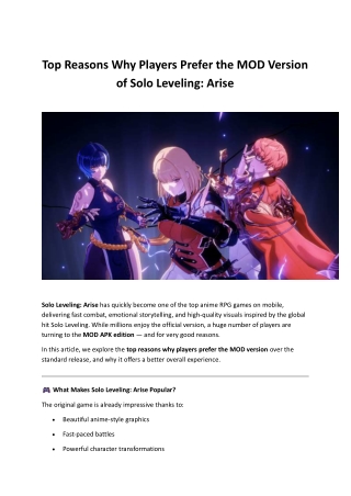 Top Reasons Why Players Prefer the MOD Version of Solo Leveling: Arise Solo