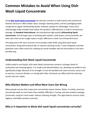 Common Mistakes to Avoid When Using Dish Wash Liquid Concentrate