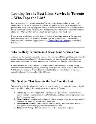 Looking for the Best Limo Service in Toronto