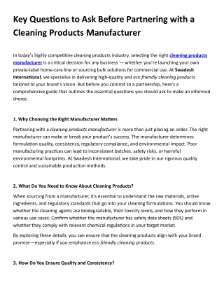 Key Questions to Ask Before Partnering with a Cleaning Products Manufacturer
