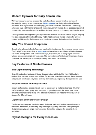 Noblu Glasses – Stylish Protection for Your Eyes