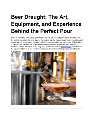 Beer Draught Equipment & Fresh Pour Solutions in Canada