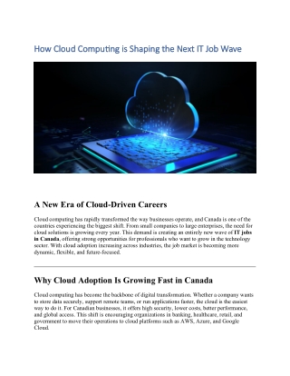 How Cloud Computing is Shaping the Next IT Job Wave