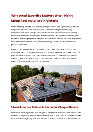 Why Local Expertise Matters When Hiring Metal Roof Installers in Victoria