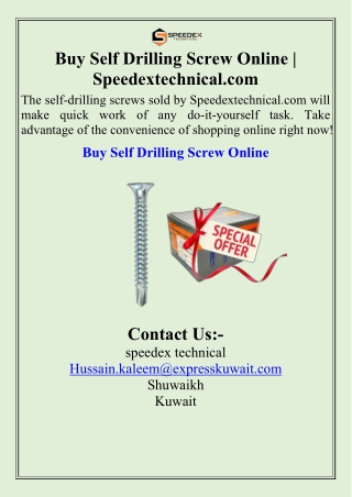 Buy Self Drilling Screw Online  Speedextechnical.com