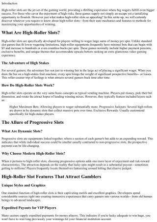 High-Roller Slot Machines: Where Large Bets Meet Big Wins