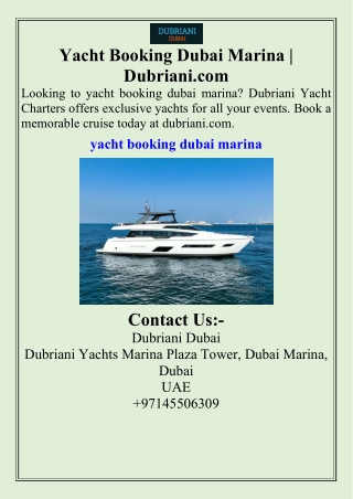Yacht Booking Dubai Marina  Dubriani.com