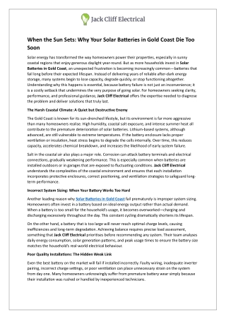 When the Sun Set - Why Your Solar Batteries in Gold Coast Die Too Soon