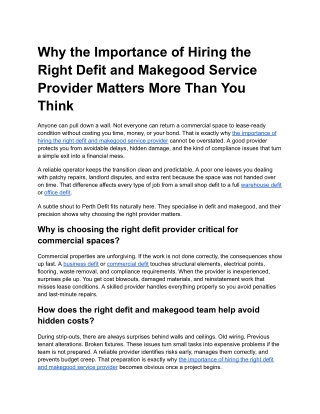 Why the Importance of Hiring the Right Defit and Makegood Service Provider Matters More Than You Think