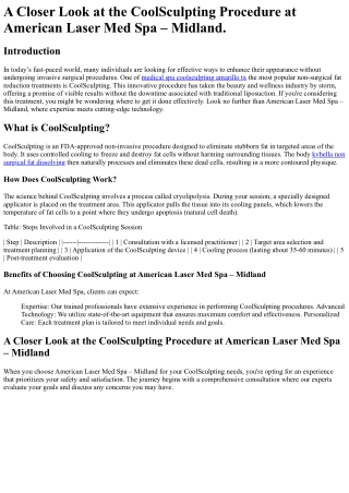 A Closer Look at the CoolSculpting Procedure at American Laser Med Spa – Midland