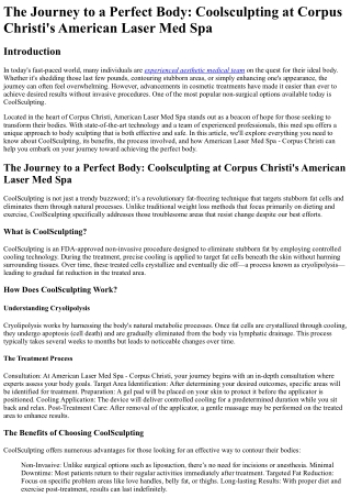 The Journey to a Perfect Body Coolsculpting at Corpus Christi_s American Laser M