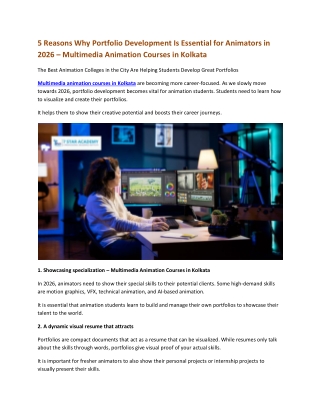 5 Reasons Why Portfolio Development Is Essential for Animators in 2026 Multimedia Animation Courses in Kolkata