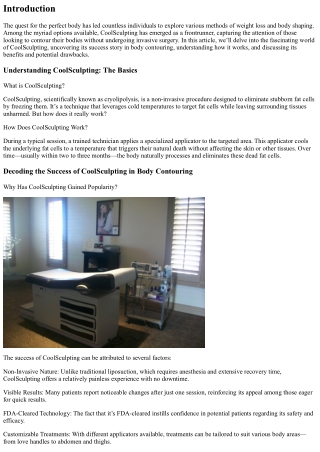 Decoding the Success of CoolSculpting in Body Contouring