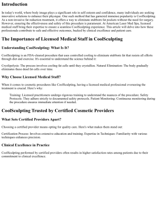 Licensed Medical Staff Ensure Safe and Effective Coolsculpting at American Laser