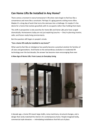 Can Home Lifts Be Installed in Any Home