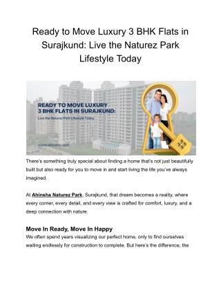 Ready to Move Luxury 3 BHK Flats in Surajkund_ Live the Naturez Park Lifestyle Today