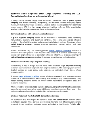 Seamless Global Logistics_ Smart Cargo Shipment Tracking and LCL Consolidation Services for a Connected World