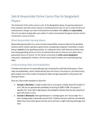 Safe & Responsible Online Casino Play for Bangladesh Players