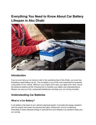 Everything You Need to Know About Car Battery Lifespan in Abu Dhabi