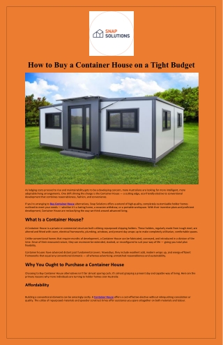 How to Buy a Container House on a Tight Budget