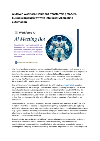Ai driven workforce solutions transforming modern business productivity with intelligent AI meeting automation