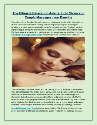 The Ultimate Relaxation Awaits Cold Stone and Couple Massages near Danville