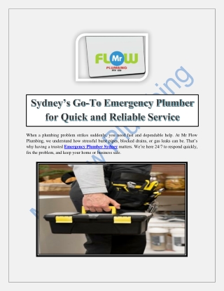 Sydney’s Go-To Emergency Plumber for Quick and Reliable Service