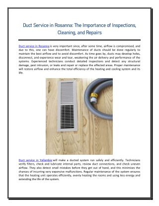 Duct Service in Rosanna The Importance of Inspections Cleaning and Repairs
