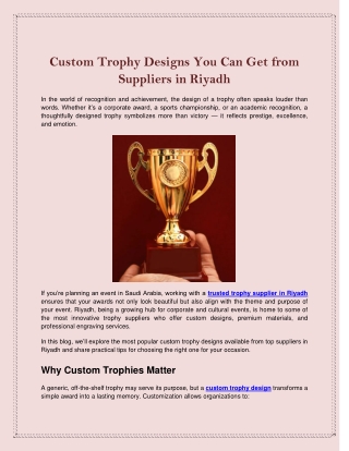 .Custom Trophy Designs You Can Get from Suppliers in Riyadh