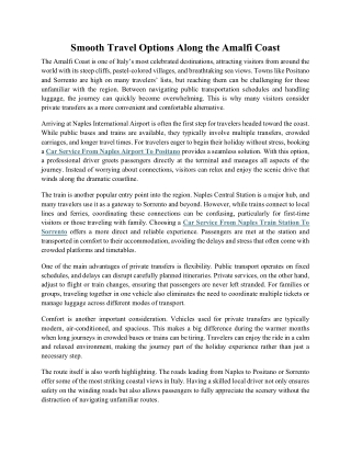 Smooth Travel Options Along the Amalfi Coast