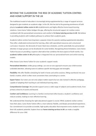 The Rise of Academic Tuition Centres and Home Support in the UK