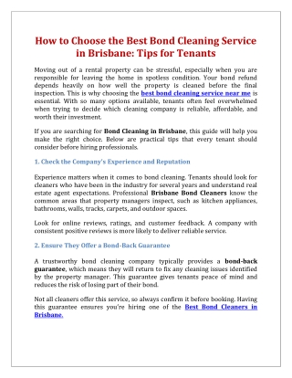How to Choose the Best Bond Cleaning Service in Brisbane Tips for Tenants