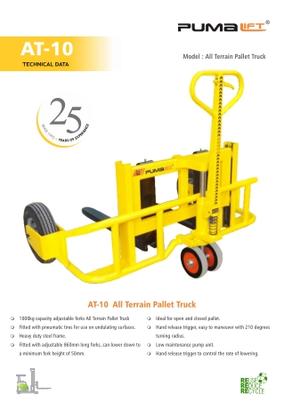 All-Terrain Pallet Truck (AT-10) | Pumalift PVT.Ltd