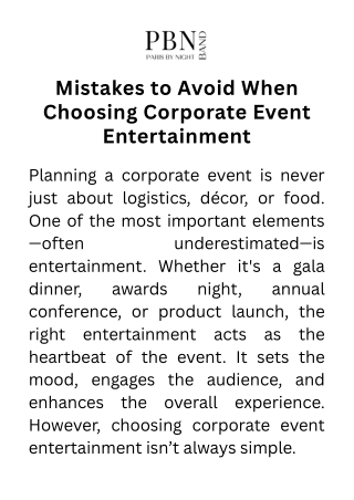 Mistakes to Avoid When Choosing Corporate Event Entertainment