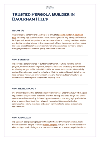 Trusted Pergola Builder in Baulkham Hills