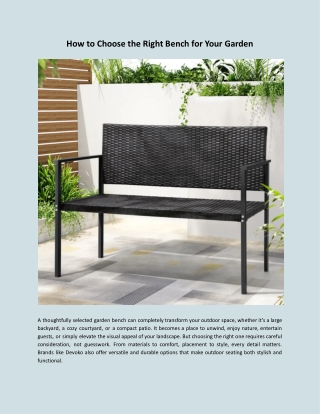 How to Choose the Right Bench for Your Garden