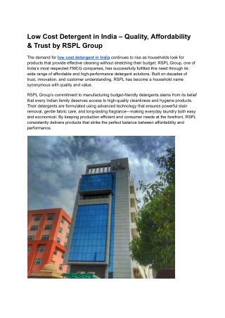 Low cost detergent in India _ RSPL Group