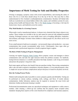Importance of Meth Testing for Safe and Healthy Properties