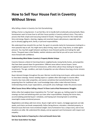 Sell Your House Fast in Coventry