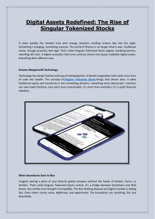 Digital Assets Redefined: The Rise of Singular Tokenized Stocks