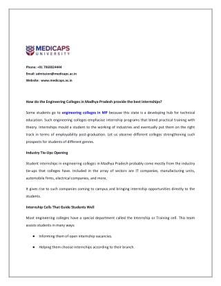 How do the Engineering Colleges in Madhya Pradesh provide the best Internships