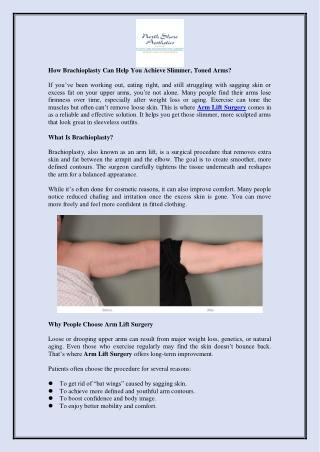 How Brachioplasty Can Help You Achieve Slimmer, Toned Arms?