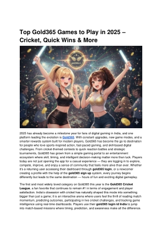 Top Gold365 Games to Play in 2025 – Cricket, Quick Wins & More