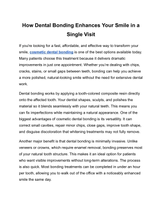 How Dental Bonding Enhances Your Smile in a Single Visit