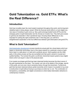 Gold Tokenization vs. Gold ETFs What’s the Real Difference
