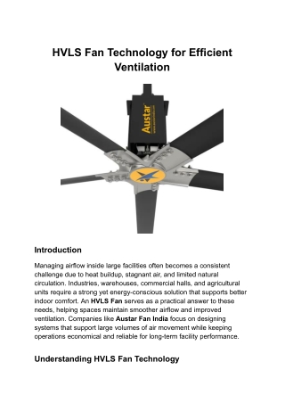 HVLS Fan Technology for Efficient Ventilation