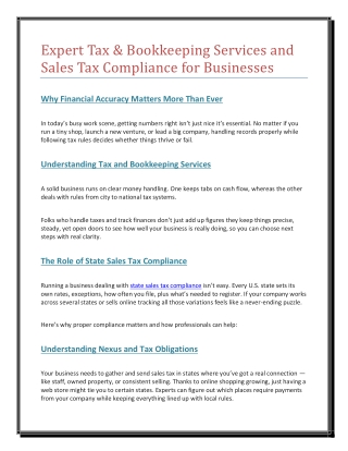 Expert Tax & Bookkeeping Services and Sales Tax Compliance for Businesses